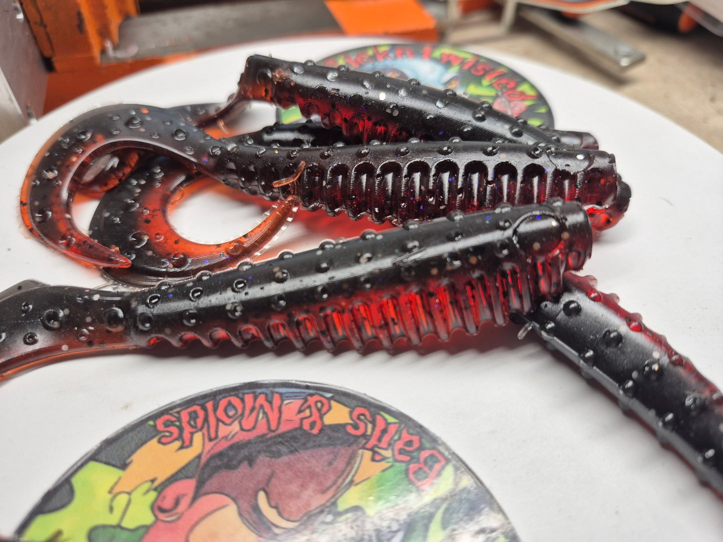 5 Inch Curly Tail Shad Black with Red